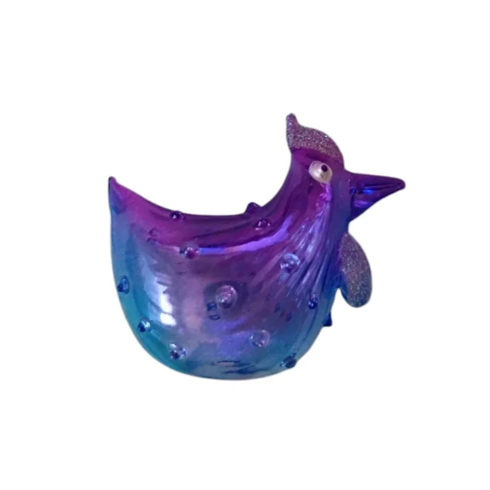 Pier 1 Blown Glass Blanche the Bumpy Chicken Blue Purple Sparkle Decor Figurine